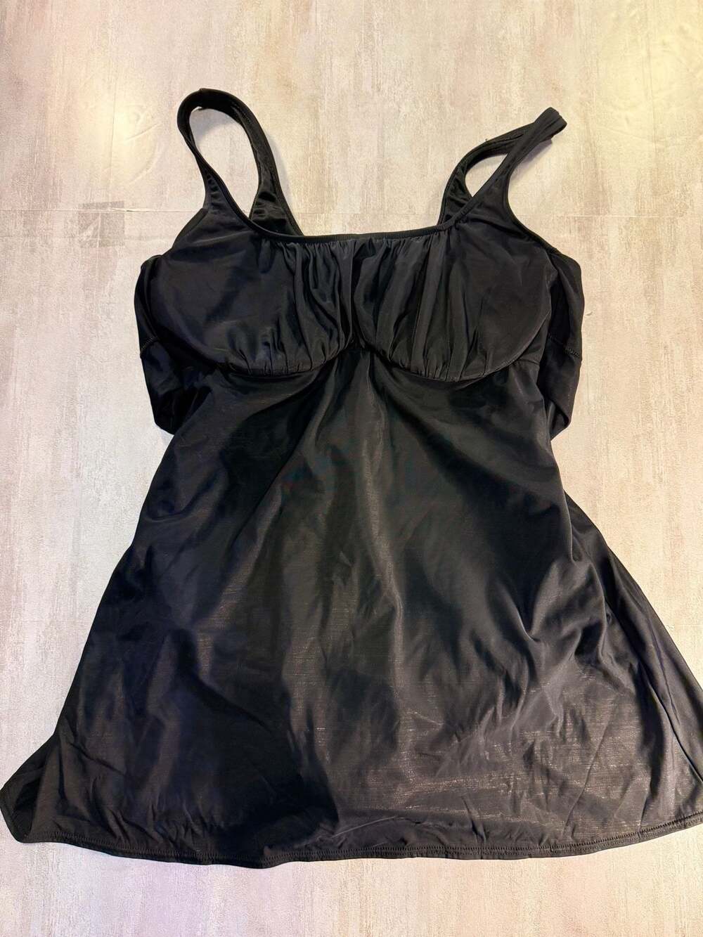Lands' End Black Slender Suit Ruched Bust Swim Dress Size 18W